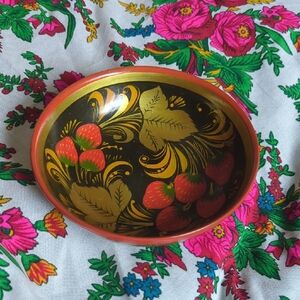 🇷🇺Vintage Russian Khokhloma Wood Folk Art Bowl